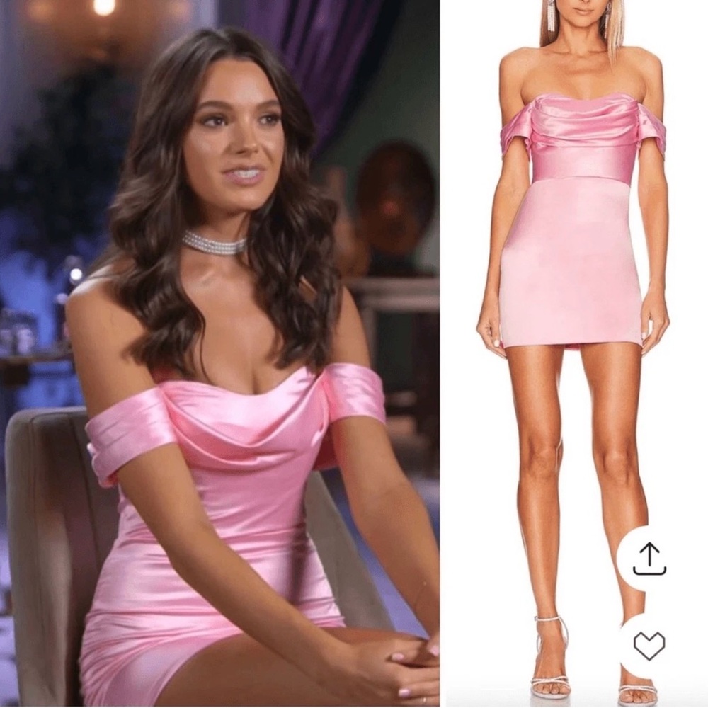 Revolve More To Come NWT Bella Pink Satin Off Shoulder Cowl Mini Dress XS